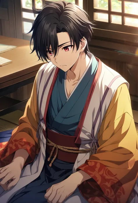 1boy, male, short hair, black hair, red eyes, hanfu male clothes, teenage, CG