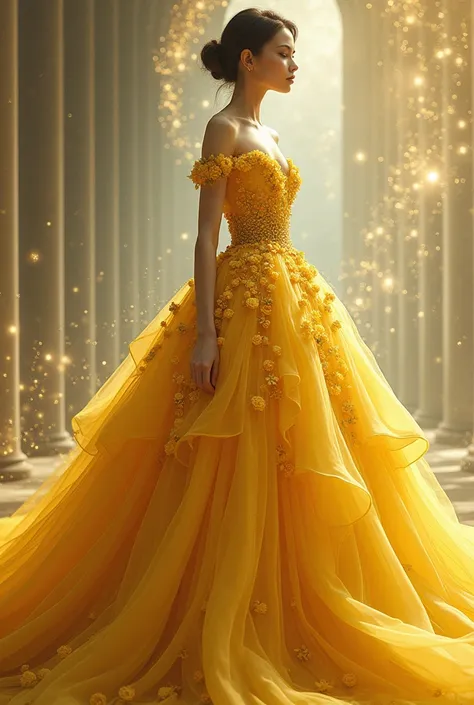 Big ball gown yellow rose colour flaunting etheral 