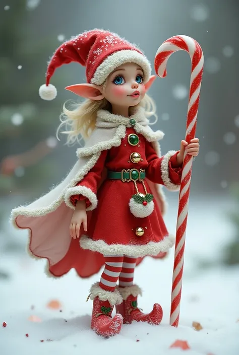 Imagine a whimsical Christmas elf with a distinctly peppermint theme. This adult elf has a slender, graceful build, standing just a bit shorter than average but exuding an aura of magic and mischief. Their skin has a slight shimmer, as though dusted with s...