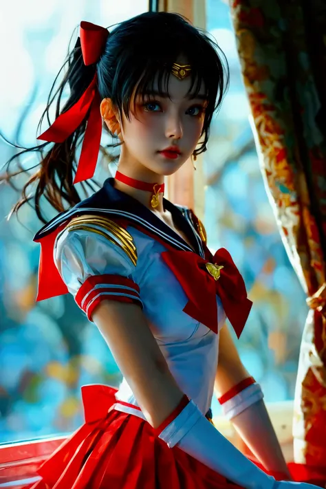  Ultra High Definition, 8k, Perfect Eyes,  VERY EXQUISITE AND BEAUTIFUL 、 expressive eyes, Detailed eyes, 90mm Photography, Bokeh, professional,  photorealistic , 8k, born,  intricate details, Realistic,  dynamic pose ,( sailor suit), ( mini pleated skirt)...