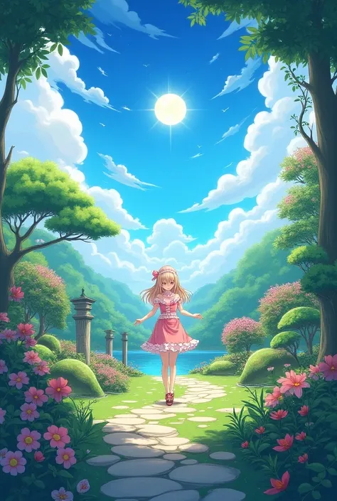 Anime garden and beautiful sky