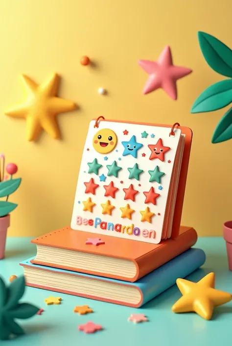 he illustration of the reward sticker sheet and reward booklet labeled "Buku Ganjaran."3d