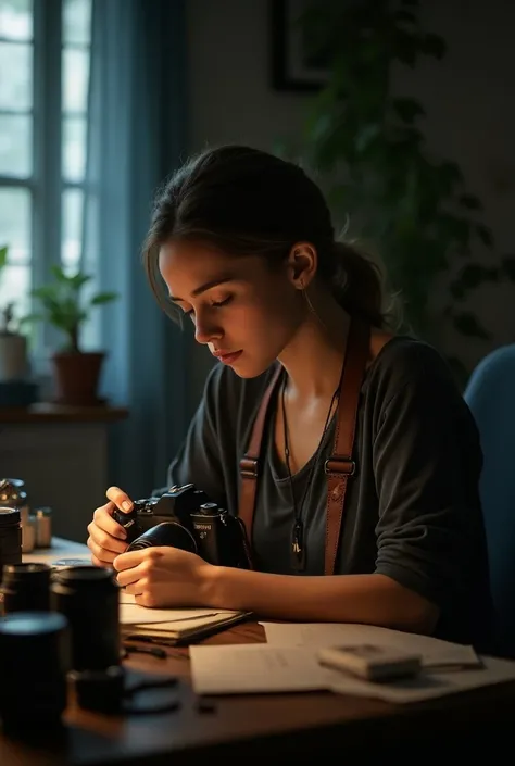 Camera girl facing her desk