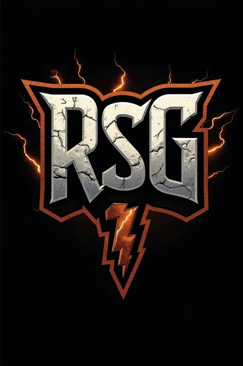 RSG Logo for game squad,Black and Brown Background,Gray  letter, Thunder background, Stone pattern letter 