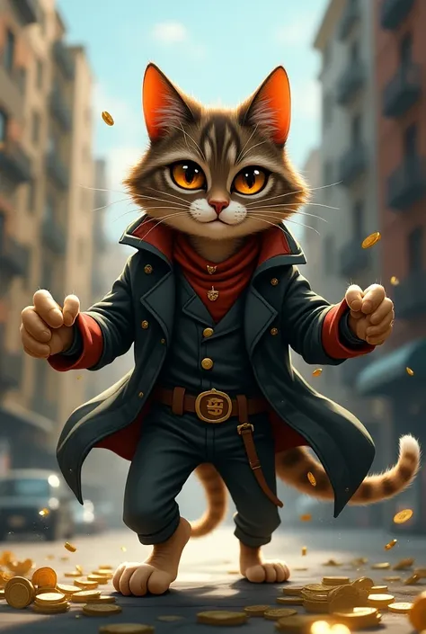 Write a story about " A cat who robes the banks to help poor people " The cat character is like Robin Hood but make him cute and hansome and a bit realistic and he robe the banks but one day when he was robing a bank he was attacked by other robers of gree...