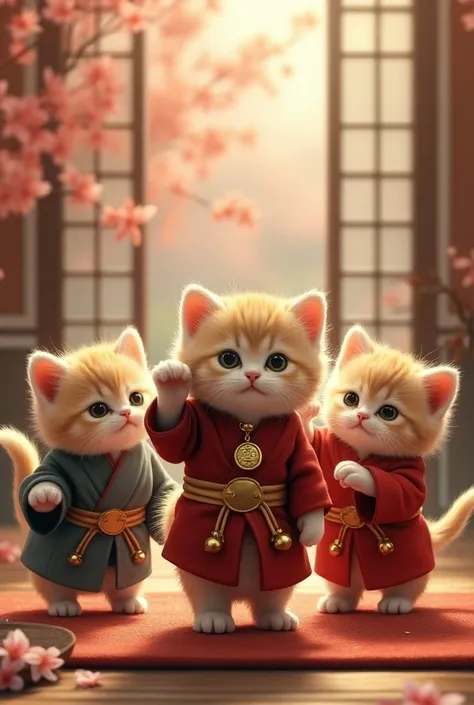 A lot of realistic kittens are dressed as maneki-neko