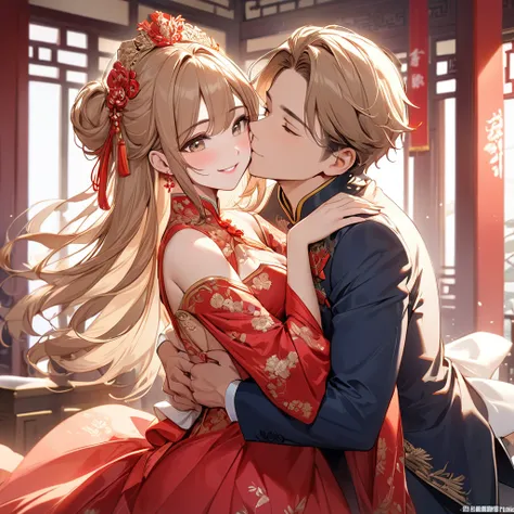 The woman who is a member of the Chinese Communist Party, both physically and mentally, is a beautiful, light-brown-haired Princess Leona, wears a Chinese bridal gown, and they hug and kiss a great Chinese Communist Party executive man, have a wedding and ...