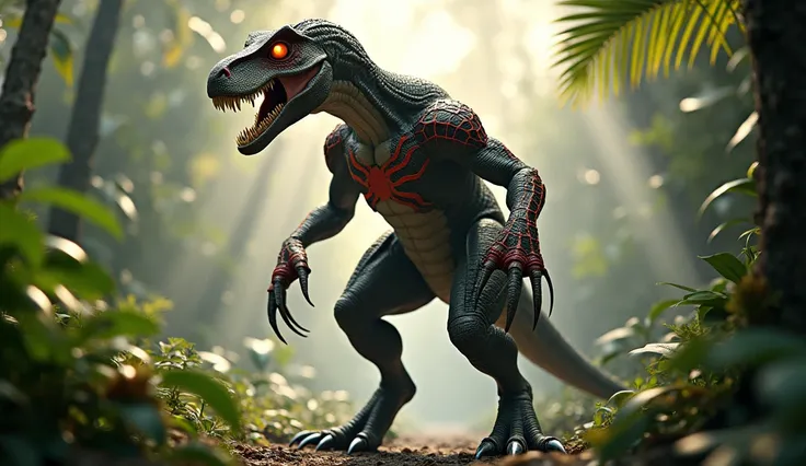 MAKE dinosour spiderman in a jungle