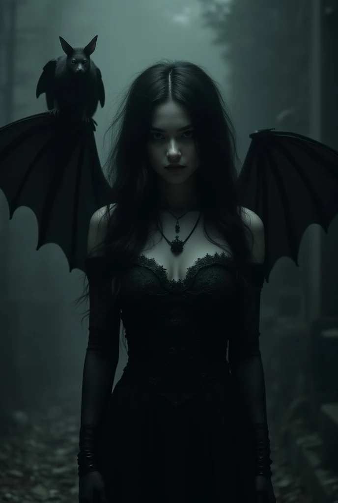  Gothic woman with bat. Darkenly shown  