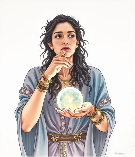 sketch of gypsy woman with crystal ball