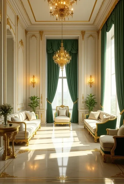  Royal Luxury room with white and green and gold  colour with golden tiles
