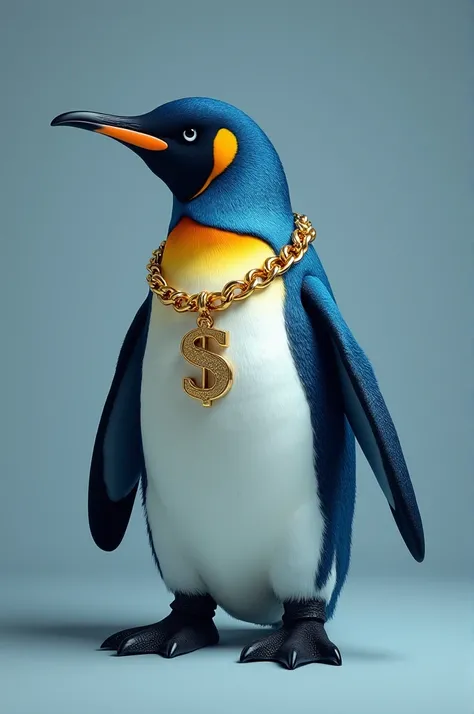 perfect penguin profile picture make the penguin blue and have a gold chain make him look rich snd wealthy and make him do a really cool pose