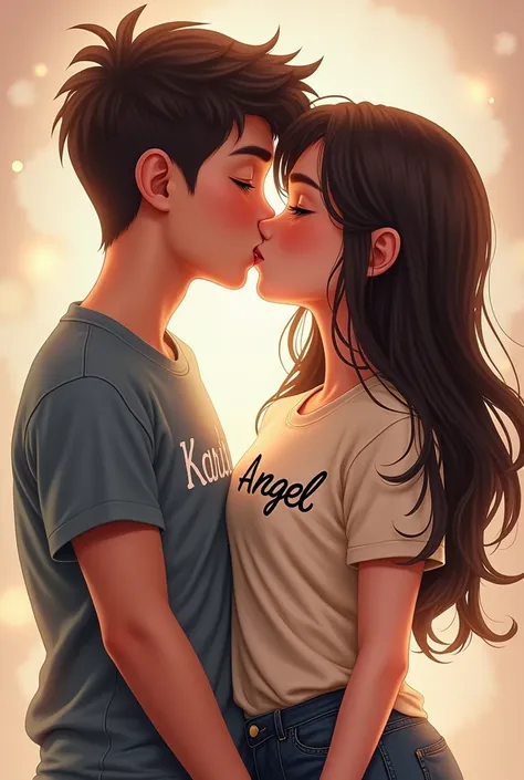 Girl boy lip
 kissing name on boy t shirt kartik
And girl t shirt angel sta same colour t-shirt 



