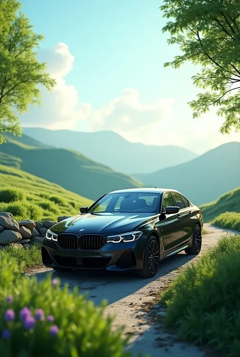 nature in a car phone wallpaper like 4k in a car bmw  in grees  full car phto