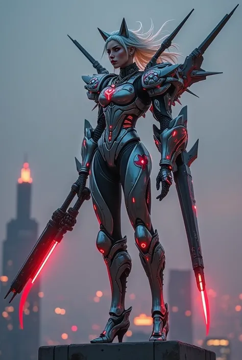 Create a Chinese-Japanese female robot killer image, a muscular body, a 34-inch waist,  wearing a multi-colored chrome  armor embedded with fantasy diamonds.,With decorations,Ladybug image,Head shape,Wolf head shape,Cross shape,Skull shape,Heart shape,,Sta...