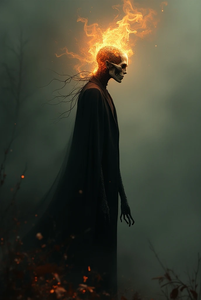 Mixed image of slenderman and ghost rider with left-facing pose
