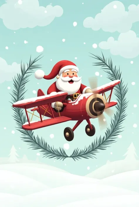 Can you create a round logo containing Santa Claus on a plane