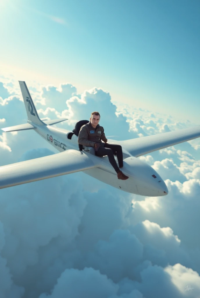 There is a man. Man is a pilot .  flying in a glider in the air.