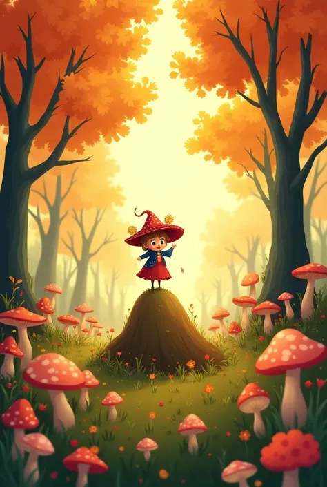  rens retro Disney illustration, fairy tale,  cartoon,  beautiful,  fabulous,  unusually,  Fantastic,  funny,  осенний  forest mushroom meadow . Edible mushrooms ,   beautiful Bolétus edúlis mushrooms and white . Осень золотая Много опят, грибная полянка п...