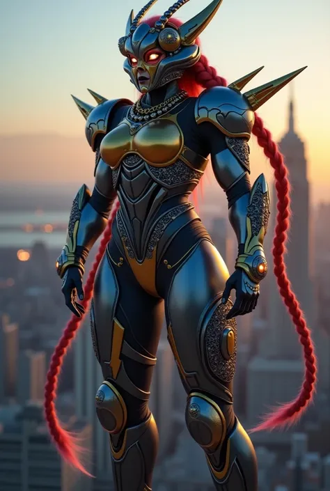 Create a Chinese-Japanese female robot killer image, a muscular body, a 34-inch waist,  wearing a multi-colored chrome  armor embedded with fantasy diamonds.,With decorations,Ladybug image,Head shape,Wolf head shape,Cross shape,Skull shape,Heart shape,,Sta...