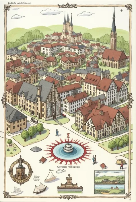  Create a protection card of Osnabrück  ( Lower Saxony )  is marked on the city map Woder Dom , The town hall ,  the theatre ,  The Heger Gate ,  St. Marys Church ,  the Haarmannsbrunnen and in the place of L& T a big red X 