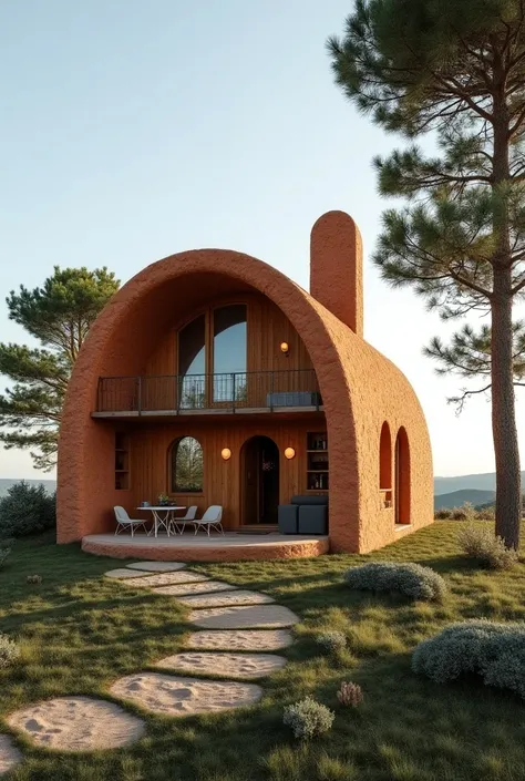 4 Designer clay and wood house of 25 square meters whimsical with bay window and terrace on the hill with Cevennes pines 