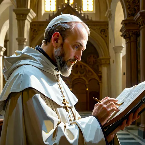 Saint Francis de Sales in a monastery studying