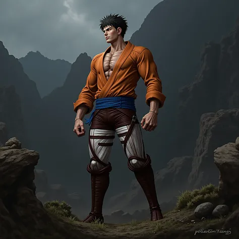 Create a realistic image of Eren Titan using the Gokus Costume