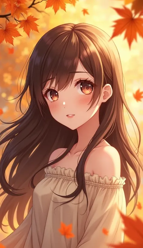 anime girl with brown hair and scan autumn scene, 🍁 cute, anime visual of a cute girl, anime cover, (anime girl), 🍂 cute, inspired by Ayami Kojima, smooth anime cg art, sakimi chan, cute anime girl, visual novel cg, official artwork, inspired by Yumihiko A...