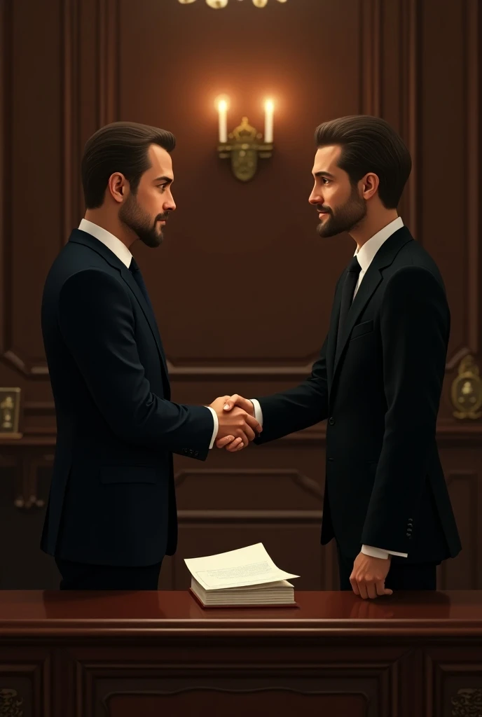 an image of two men entering into a deposit contract in which the depositor hands over movable property to the depositary and they are shaking hands