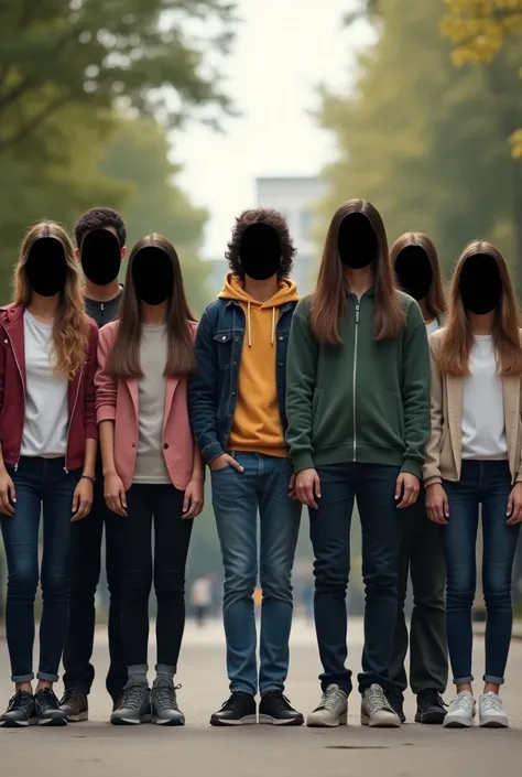 group of students, young people, front view, All faceless, realistic