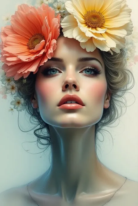  Charlize Theron in Marco Mazzonis style botanical masterpiece staring at the viewer,   Details,  surreal, Front View,  elements of symbolism and surrealism, Painting by MSE、Agnes Cecile&#39;s charming and seductive Charlize Theron, Luminous Design, pastel...