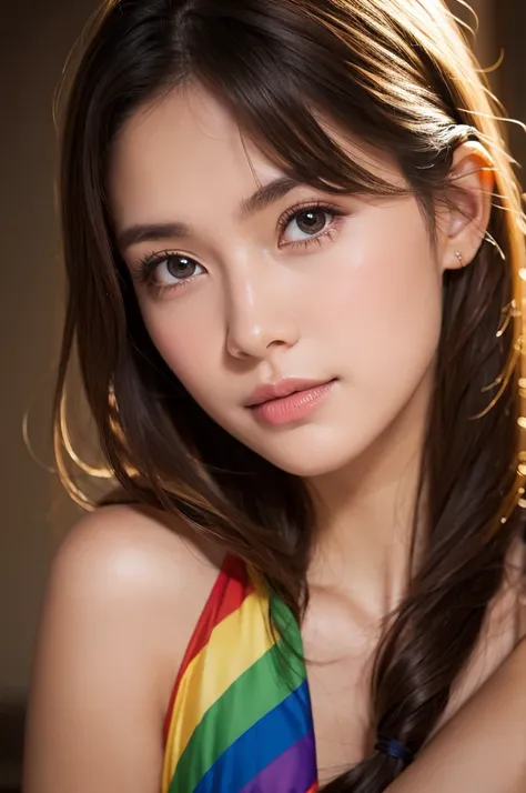 (((Best Quality))),  face focus , Soft light,  ultra high resolution , ( photorealistic :1.4), (((Lori))), Alone, cute, ( has a smiling face :0.5), ( photon),  Detailed Beautiful Faces, ( high resolution details of human skin texture), (((Rainbow body)))