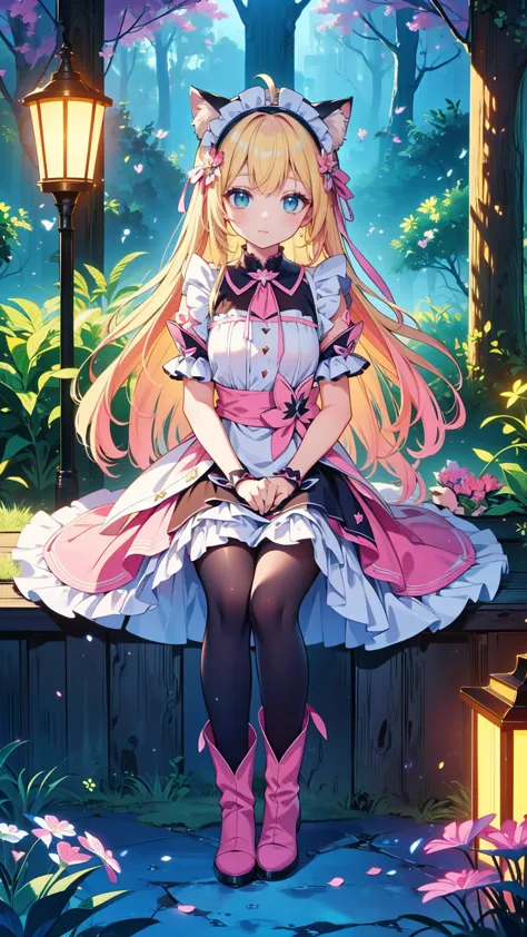 anime style 、story、、 beautiful girl、とてもcute天使、 pink gothic dress、cute、baby face、smile、 long skirt 、  black boots 、very cute head...