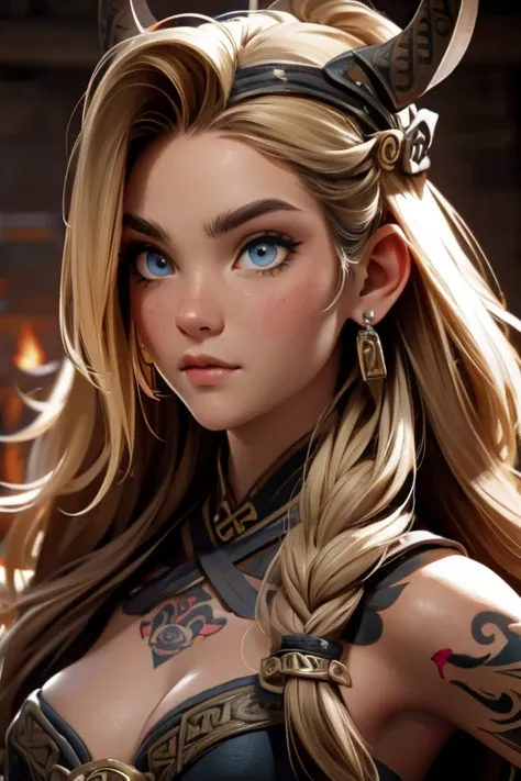 high detailed, How to Tattoo, face of viking girl.