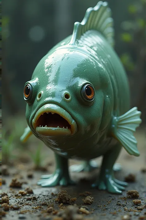 fish body ,  plastic bottle head and face,  without its aquatic features 