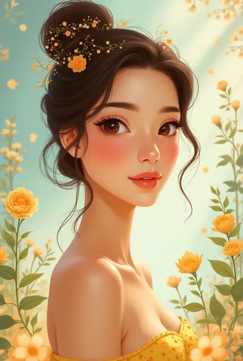  personal color diagnosis yellow base fall type、Orange brown makeup 、 face type diagnosis is cool type 、 skeletal diagnosis is natural type girl 、Disney-inspired illustration
