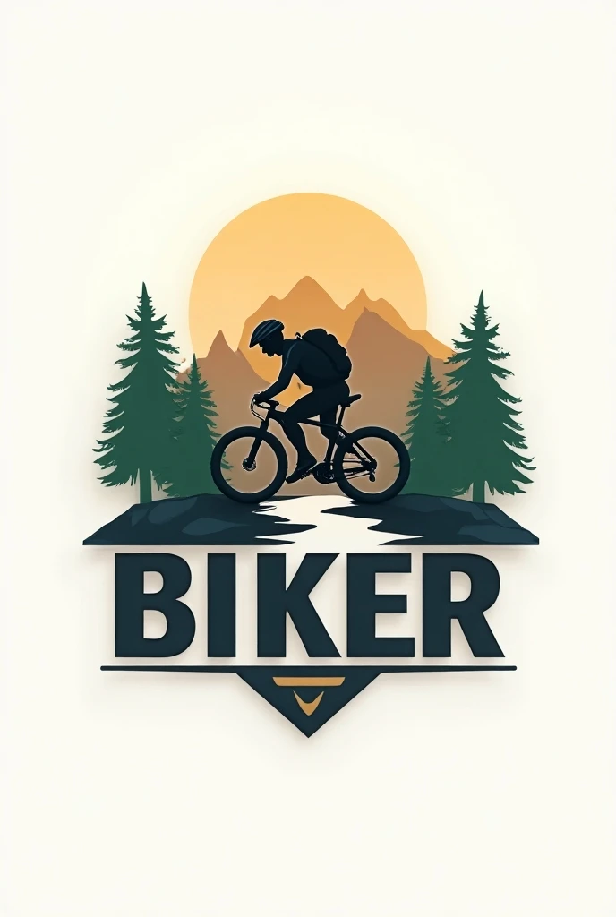 " 3D logo for the bike community called Hiker Bike with a strong adventure theme and elements modern.  This logo features the silhouette of a cyclist on a mountain path , bicycle symbol ,  as well as natural shades with earth colors .  Include text sasapai...