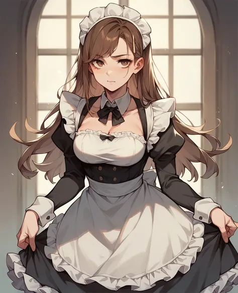 woman,Brown Hair, long hair , maid clothes