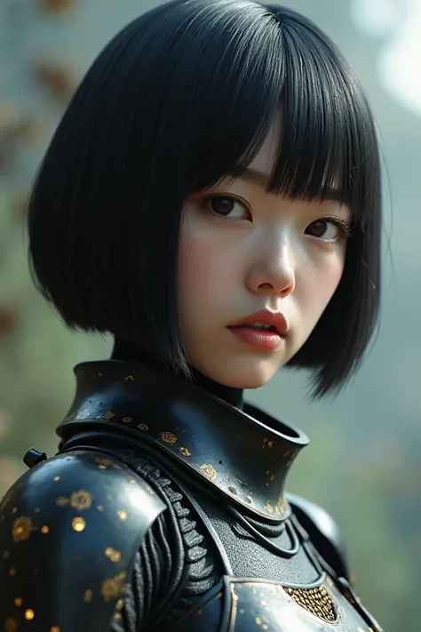 (Best Quality,4K,8k, high definition,masterpiece:1.2), very detailed,(Realistic,photoRealistic,photo-Realistic:1.37), Japanese woman with a cyberpunk mechanized body , full body、 super straight short bob haircut with texture、Gaze of Contempt 、anger、Nipples...