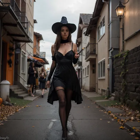 halloween a mysterious woman walking