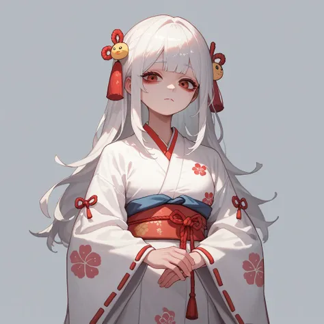 female, Hanbok, frontal, Red eyed , Long hair, White hair, pretty, Korean style, Standing, Hanbok, Korean traditional costume, Hanbok, whole body