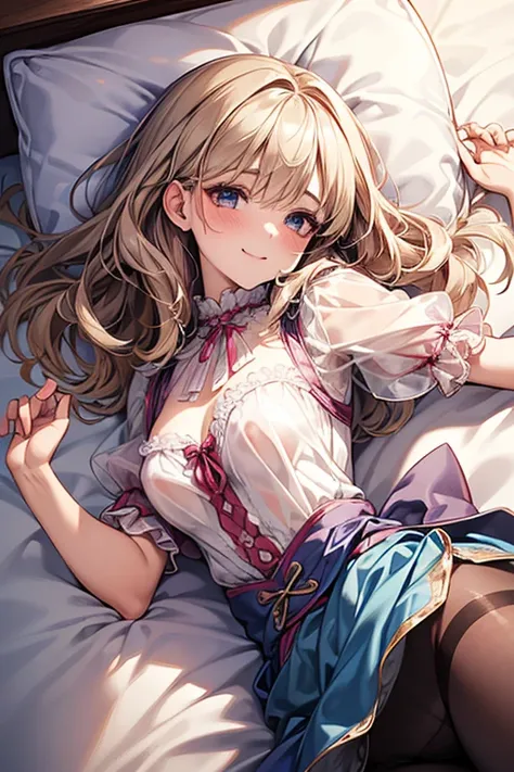 8k、 Best Quality 、  Maximum Clarity  、   very detailed 、Beautiful art、   very detailed、  biologically correct body  、  gentle smile 、Maternal、 erotic face 、(See-through skin)、Breasts larger than I cup、 pantyhose、Dirndl、(Lie on your stomach, place your ches...