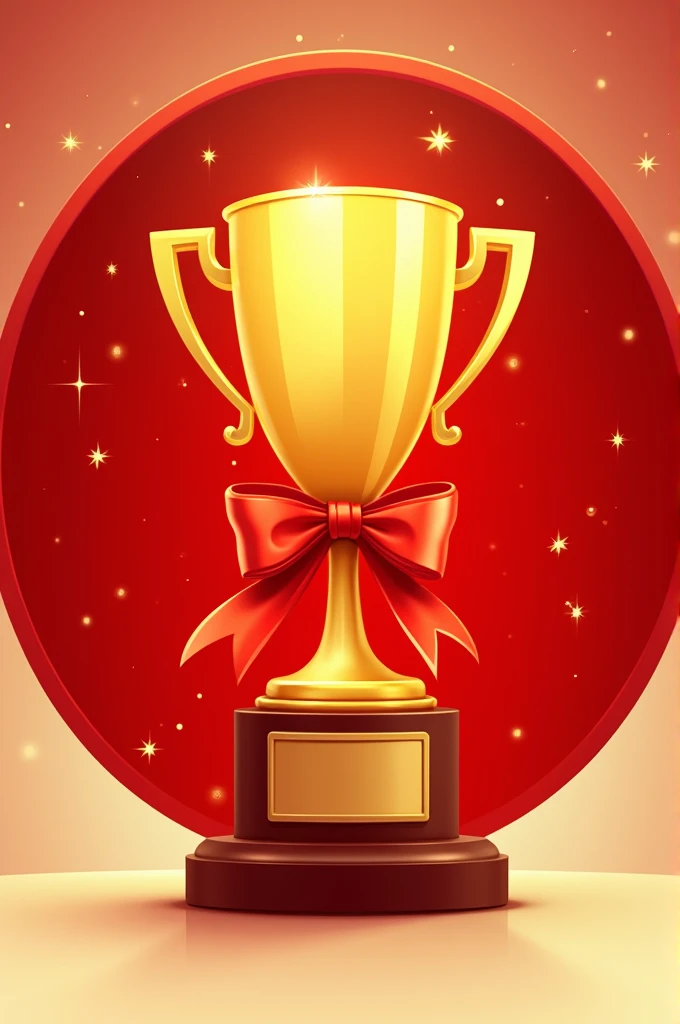 Golden Shining Trophy Cup With Red Ribbon  in red circle background And Stars Winner on top of trophy Clip Art Illustration 