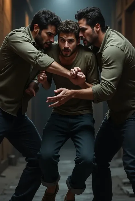 Two young man hitting young arab man 