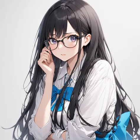 1 girl, black hair,long hair, glasses,ready your bow