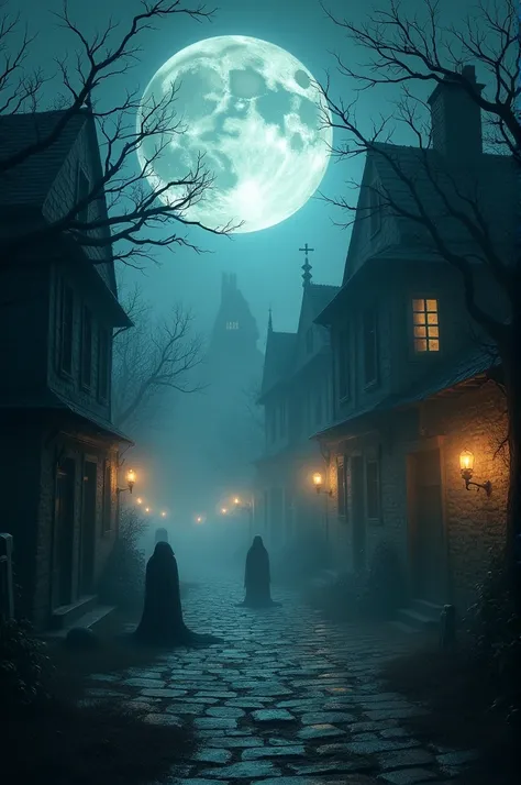 Thumbnail of a haunted village which is very scary and due to the moonlight the shadows of the ghosts are visible in it 