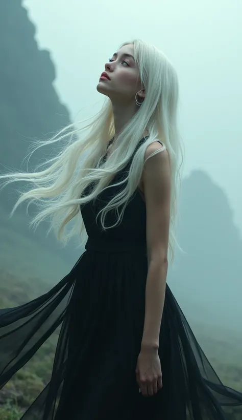 Photo for cover music the title reaching for the sky ,hab picture of a girl with long white hair ,pretty and black dress 