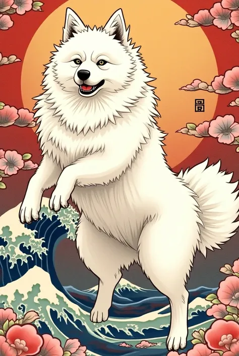  Create a traditional Japanese tattoo, Of a spiritual Samoyed flying Superman style