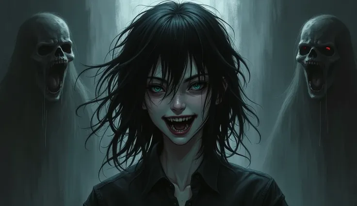  dark drawing, scary drawing , Scary woman, Macabre anime cartoon